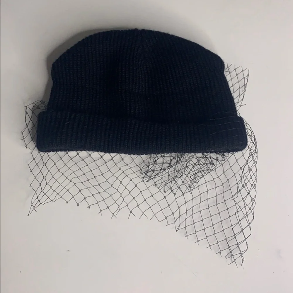 Face net black Jewel embellished knit beanie cap winter